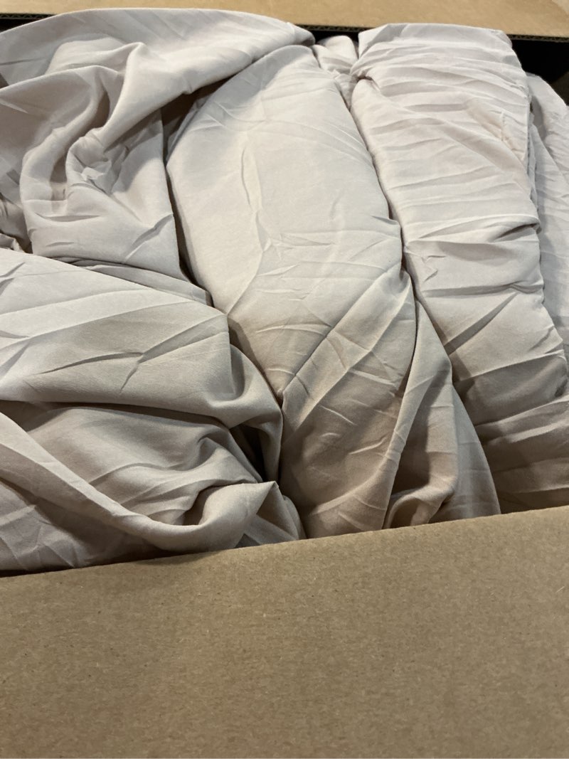 Condition photo showing As Is for bedsure king size comforter set beige - bed in a bag bedding set 7 pieces, gentlesoft™ pintuck bed set gift for family, all season down alternative comforter with sheets, pillowcases & shams king 09 - beige
