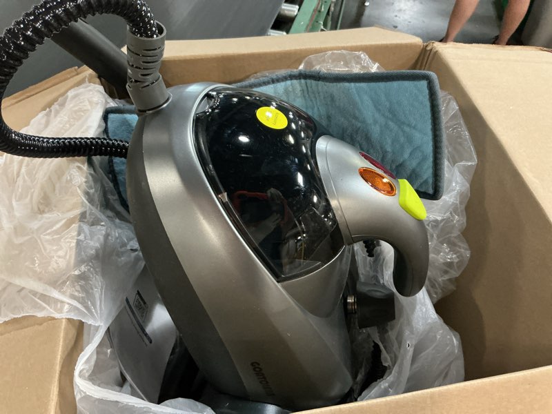 Condition photo showing As Is for heavy-duty steam cleaner - 1500w multipurpose handheld floor steamer with 22 accessories 16ft cord for home, car detailing, tile, grout, wallpaper, upholstery, window, deep cleaning