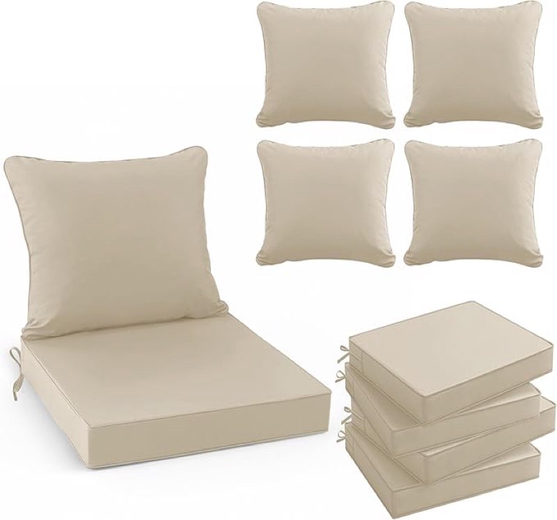 outdoor chair cushions set of 6: waterproof & color fastness seat cushion for patio furniture - 22 x