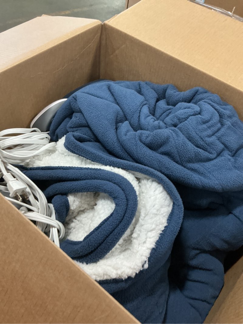 Condition photo showing As Is for Serta Reversible Fleece to Sherpa Electric Blanket, Fast Heating, Auto Shut Off Timer, Multi Heat Se