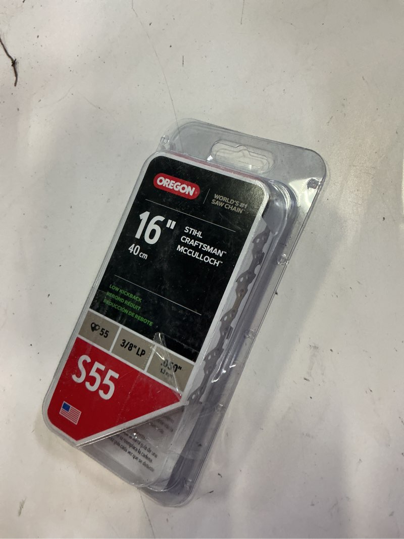 Condition photo showing As Is for oregon s55 chainsaw chain for 16 in. bar, fits mcculloch, stihl, craftsman, wen, poulan and more
