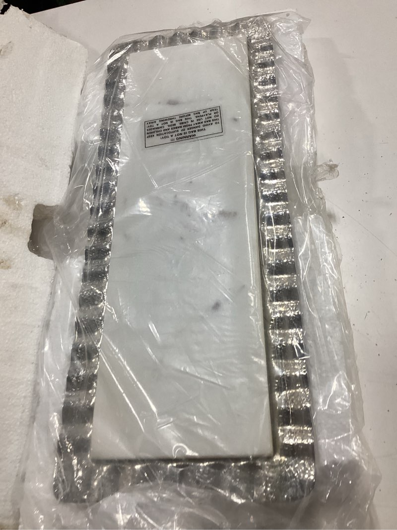 Condition photo showing Good Condition for godinger ripple silver metal marble tray 18x7
