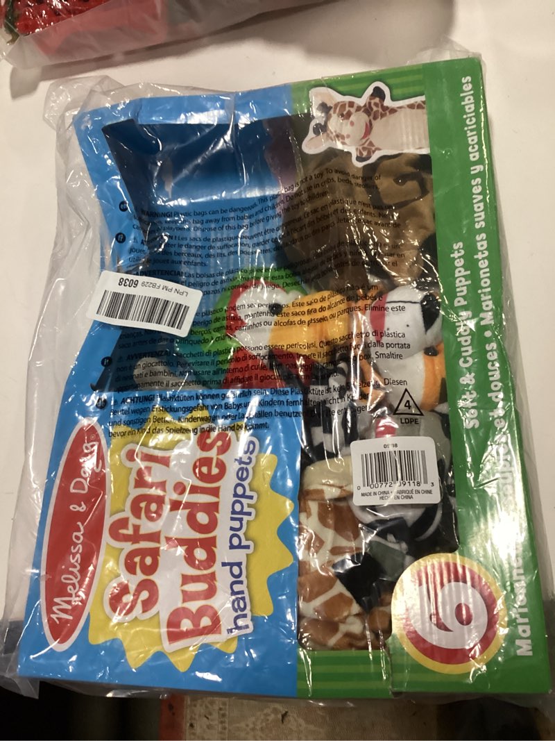 Condition photo showing Good Condition for Melissa & Doug Safari Buddies Hand Puppets, Set of 6 (Elephant, Tiger, Parrot, Giraffe, Monkey, Zebra) - Soft, Plush Animal Hand Puppets For Toddlers And Kids Ages 2+ (Multicolor)