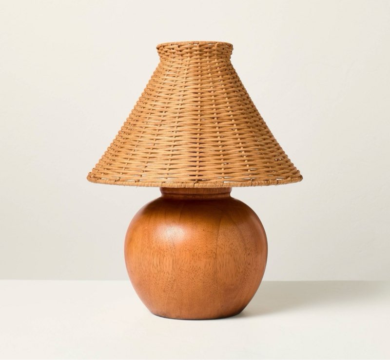 wood base with rattan shade accent table lamp - hearth & hand™ with magnolia