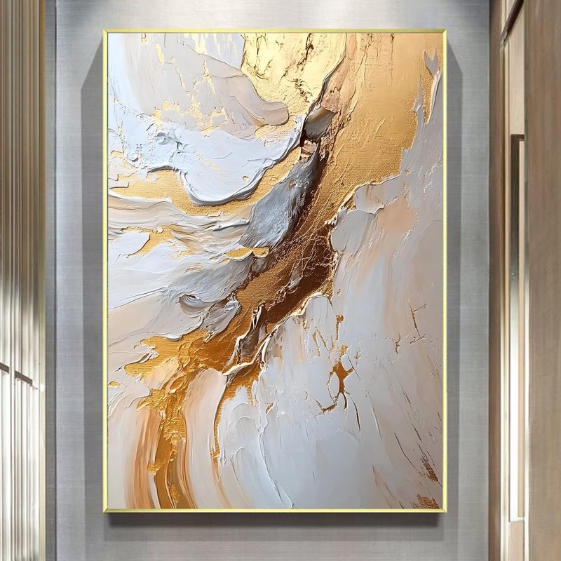 Gold White Grey Abstract Wall Art Texture Painting Gold Foil Abstract Wall Art White Texture Abstract Poster Prints for Bedroom Wall Decor 30’x43’