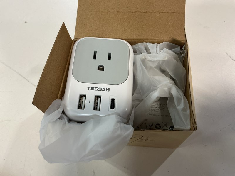 Condition photo showing Good Condition for TESSAN 2 Pack Type E F Plug Adapter USB C, Germany France Power Adaptor with 3 USB Charger Ports, 4 AC Outlets Travel Plug for US to Europe EU Spain Iceland Korea Greece Russia German French Type E/F - Germany France