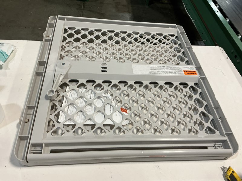 Condition photo showing As Is for toddleroo by north states 26"-42" supergate explorer baby safety gate, gray plastic