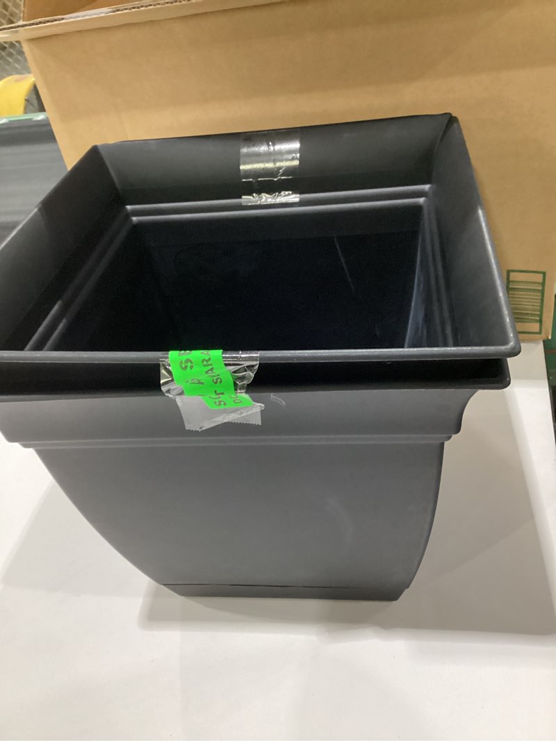 Condition photo showing New/Like New for The HC Companies 12 Inch Eclipse Square Planter Pots with Drainage Holes & Attached Saucer, Lightweight UV-Resistant Plastic Indoor Outdoor Planters, 2-Pack Flower Pots for Garden & Home Decor, Black Black 12" Pack of 2
