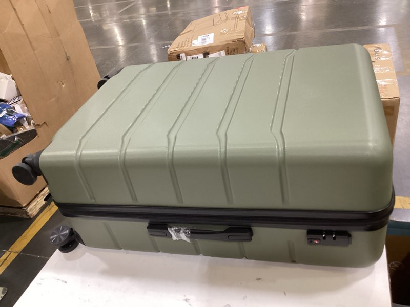 Condition photo showing As Is for olixis 24 inch luggage, hardside suitcase with spinner wheels, lightweight abs hard shell checked luggage, tsa approved lock, expandable medium suitcase for travel & business–olive green olive green 24 in