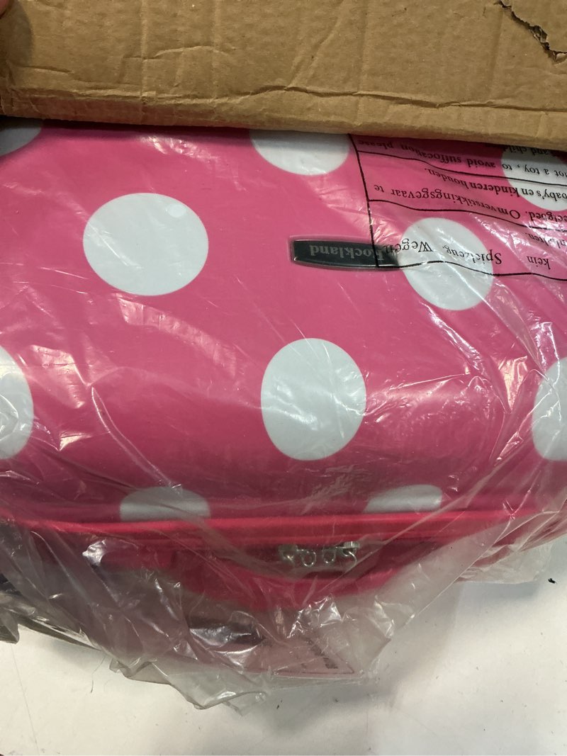 Condition photo showing Good Condition for rockland laguna beach hardside spinner wheel luggage, pink dot, carry-on 20" carry-on 20" pink dot