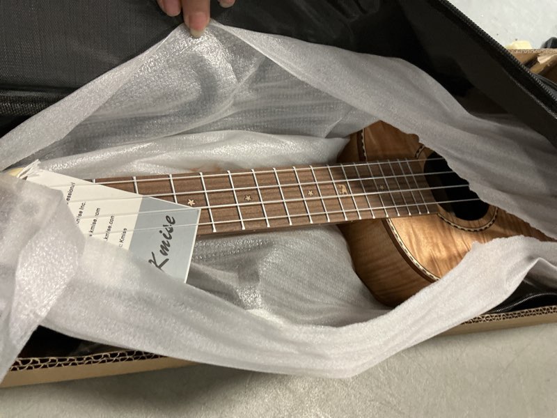 Condition photo showing As Is for Kmise 26 Inch Tenor Classical Ukulele Kit Tiger Flame Okoume Wood for Beginner and Professional Player