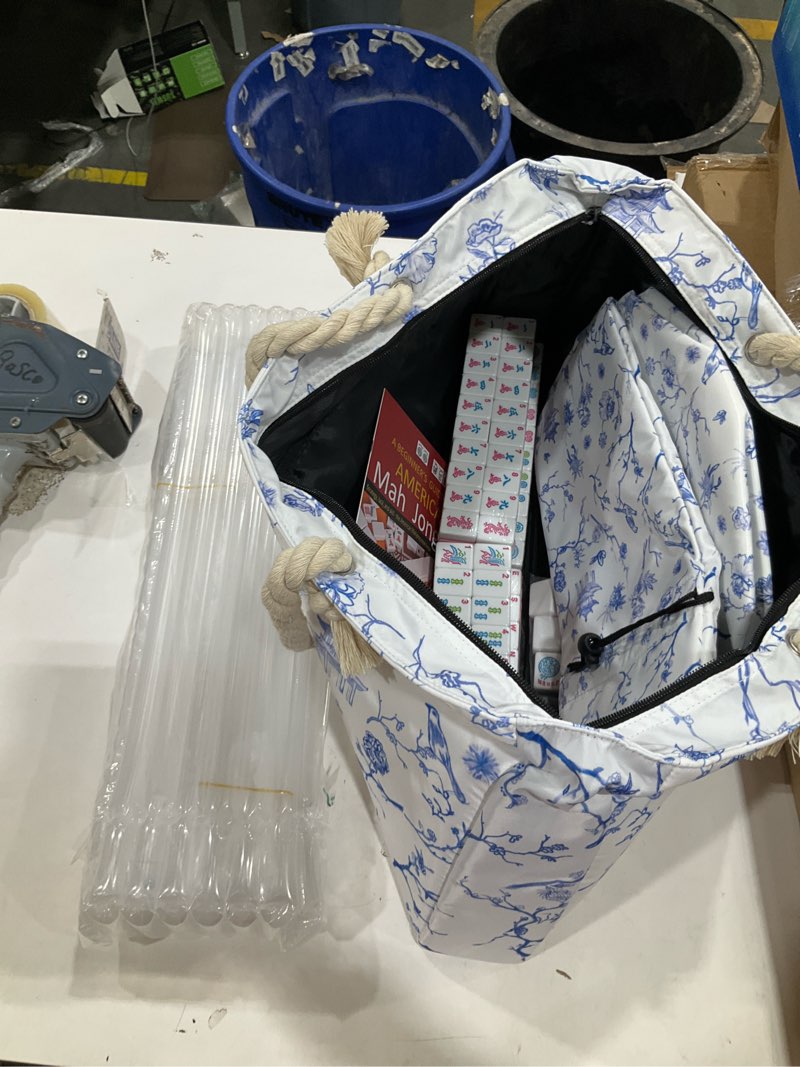 Condition photo showing Good Condition for tiasusan american mahjong set: 166 pink tiles, 4 clear racks with pushers, white mahjong bag and accessories, mahjong tile set for beginners (mah-jongg)