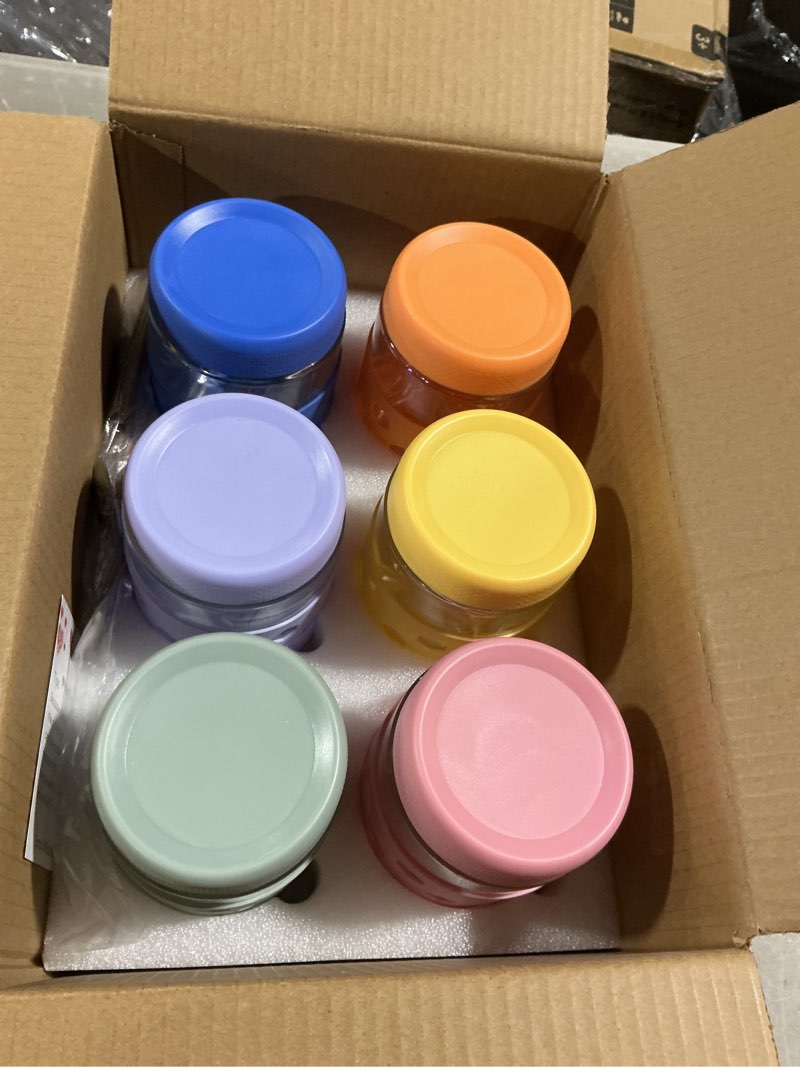 Condition photo showing Good Condition for 6-pack 16 oz overnight oats jars with lids & silicone sleeves - airtight glass mason jars, food storage, wide mouth meal prep containers for chia pudding, yogurt, berries & snacks, dishwasher safe
