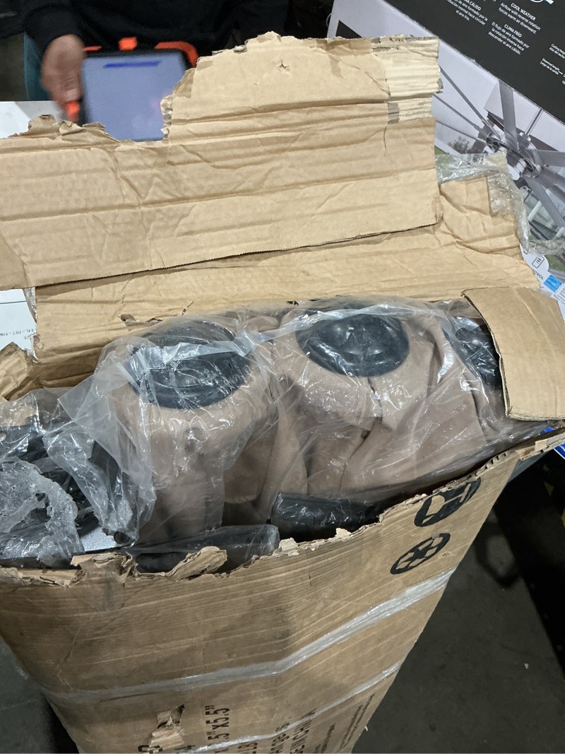 Condition photo showing As Is for bigroof 15ft patio umbrella with base, large outdoor double-sided market umbrella with terylene polyester fabric and crank for poolside garden deck backyard beach pools, beige