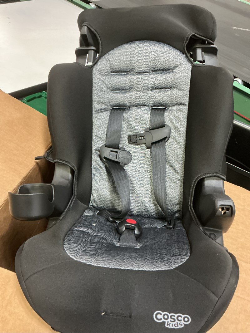 Condition photo showing As Is for cosco kids finale 2-in-1 toddler booster car seat, fiberwave ii, black/grey