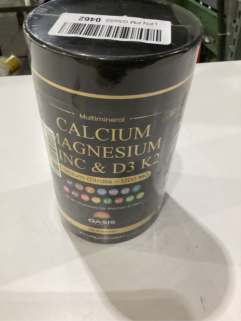 Condition photo showing As Is for calcium 1200 mg with vitamin d3 gummies, calcium citrate supplements for women & men with magnesium, zinc, vitamin d3 & k2, potassium, chews for bone strength & muscle support, sugar free, vegan, expires 3/5/26