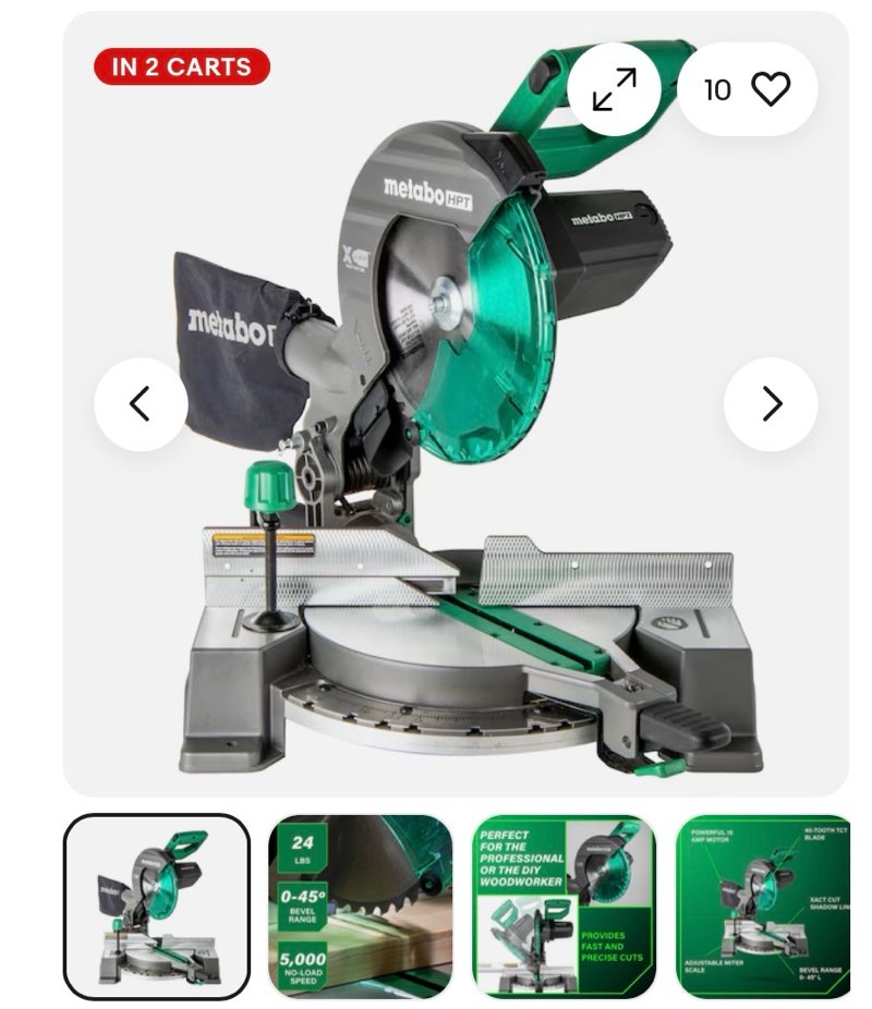 metabo hpt 10" 15-amp single bevel compound corded miter saw c10fcg2 - new