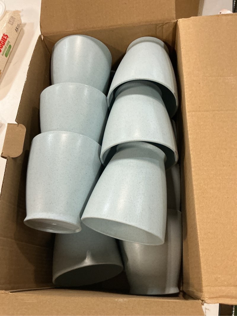 Condition photo showing New/Like New for zopeal 16 pack wheat straw plastic coffee cups mugs 10 oz reusable plastic cup mug with handle lightweight microwavable dishwasher safe unbreakable for tea milk water juice coffee (nordic blue) nordic blue 16
