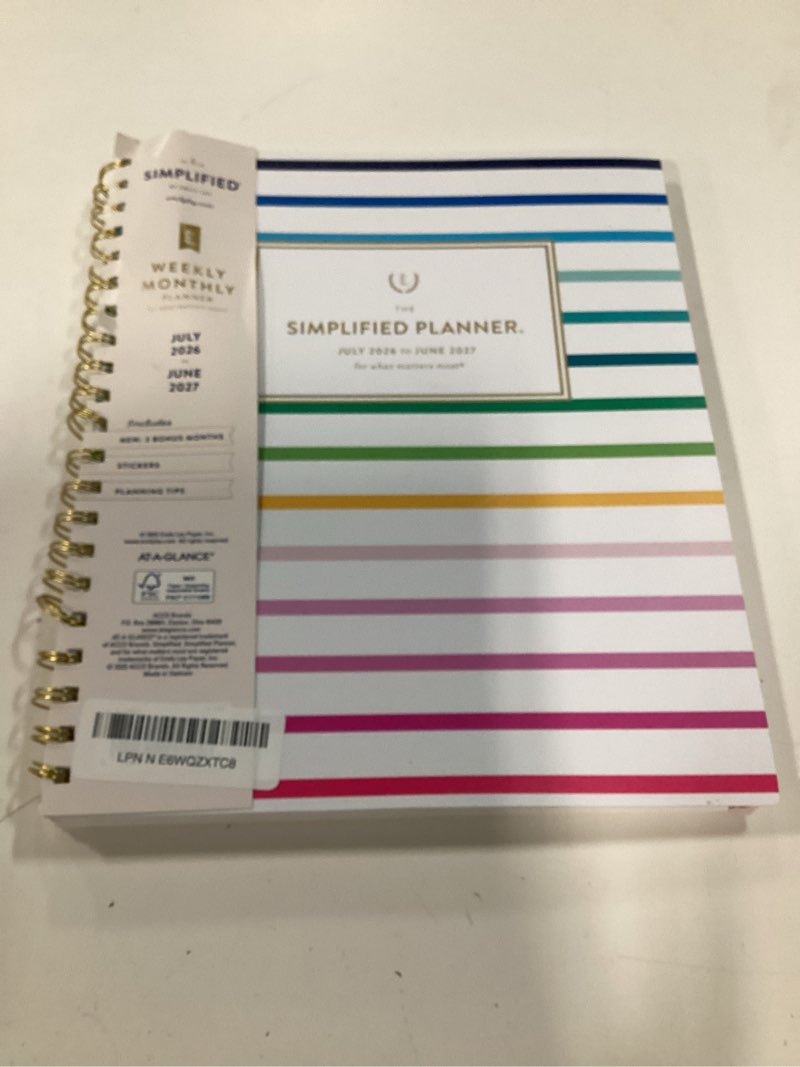 Condition photo showing Good Condition for at-a-glance planner 2026-2027 weekly & monthly academic 12-month july-june, 8-1/2" x 11", simplified by emily ley, happy stripe (el49-905a) 2026-2027 happy stripe 8.5"w x 11"h
