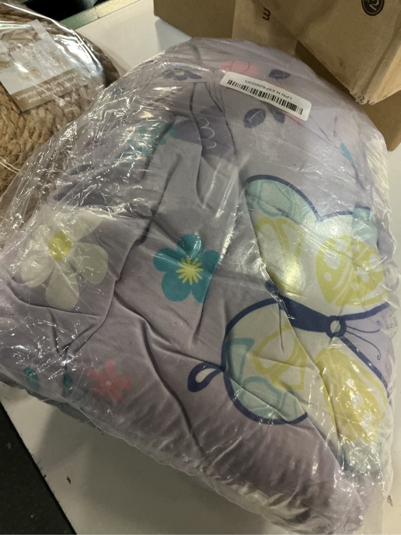Condition photo showing Good Condition for tinypalsa butterfly toddler bedding set, 4-piece comforter set for girls and boys, breathable crib bedding includes ultra-soft plush minky comforter, flat and fitted sheets, and reversible pillowcase purple butterfly