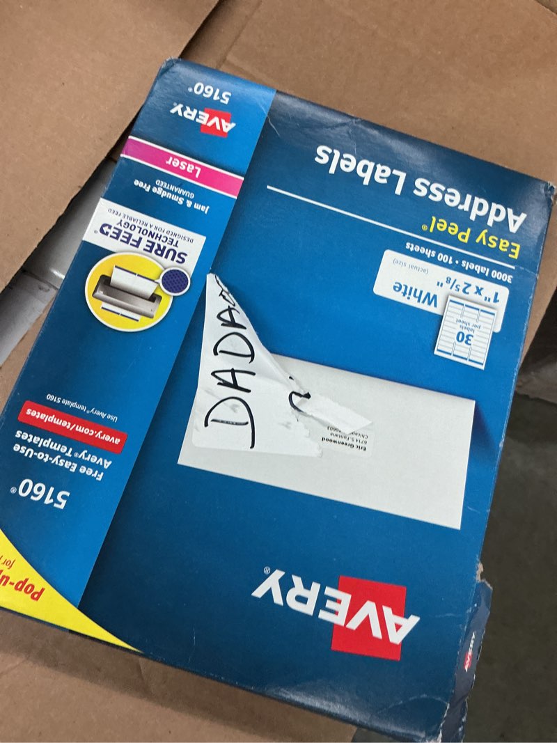 Condition photo showing Good Condition for avery address labels  1  x 2-5/8   white  3 000 labels (5160)