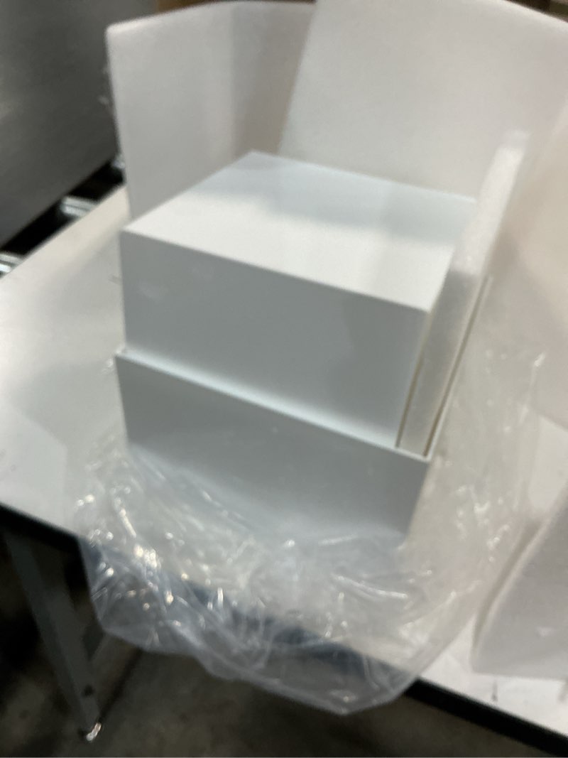 Condition photo showing Good Condition for buffet risers, food display risers for party, white acrylic risers display stand for buffet table, catering displays for dessert, cube box nesting riser with hollow bottoms (6"x7"x8" 6pcs) 6"x7"x8" 6pcs white