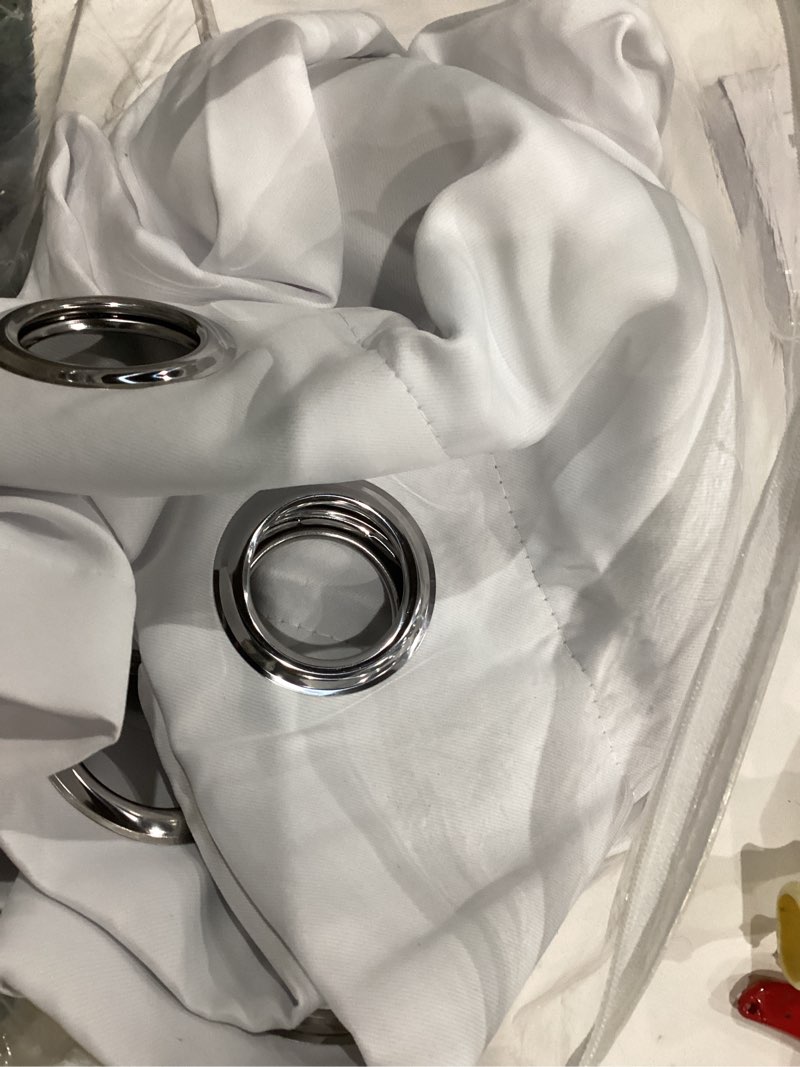 Condition photo showing Good Condition for XWZO White 100% Blackout Curtains - Heat and Full Light Blocking Drapes with Black Liner for Large Windows, Grommet Top Window Panels with Tiebacks, White, W60 x L108, Set of 2 60"W x 108"L (Pack of 2) White