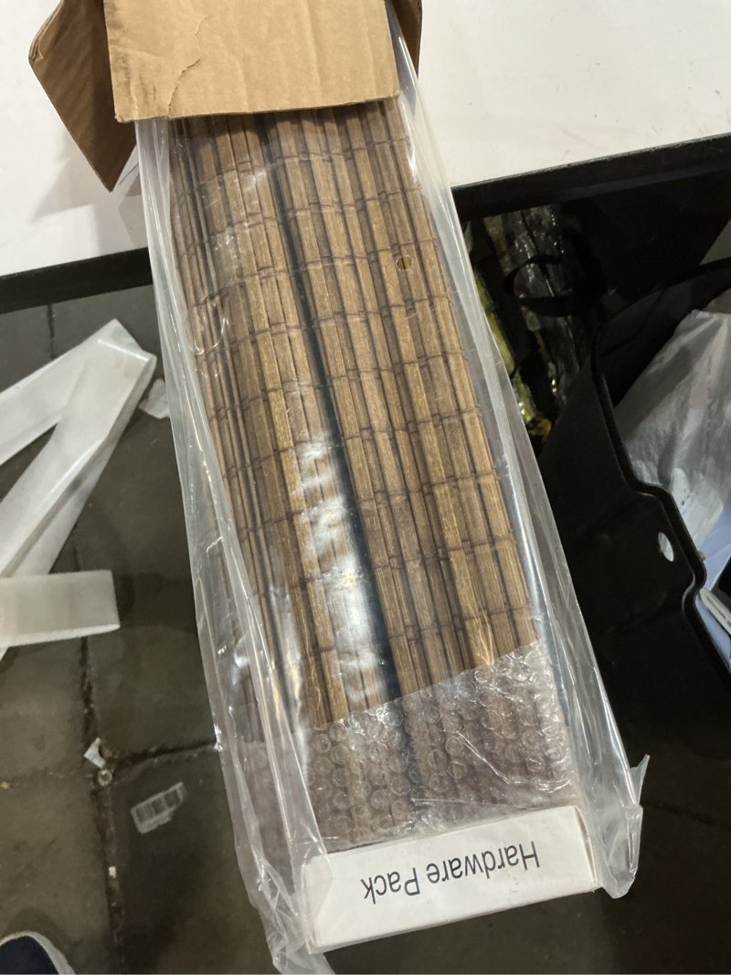 Condition photo showing New/Like New for Cordless Bamboo Roman Shades for Windows, Blinds Size (46.5" W ×48" H) Colour (Highfield Teak) Highfield Teak 46.5" W × 48" H