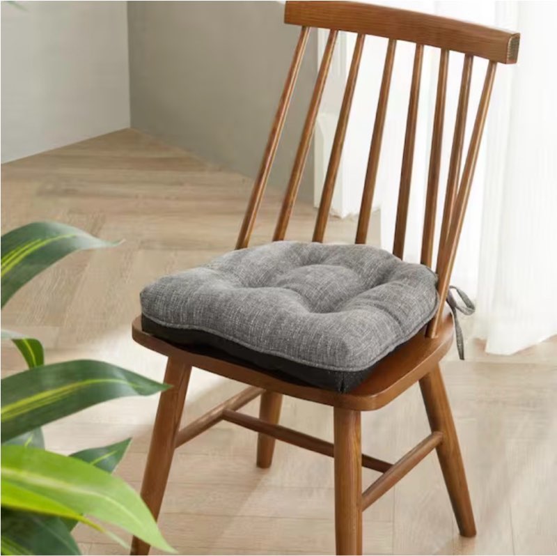 15.5 in. x 15.5 in. Kitchen Chair Pad with Ties, Soft Tufted Non-Slip Memory Foam Seat Cushion for Indoor, Grey (5-Pack)