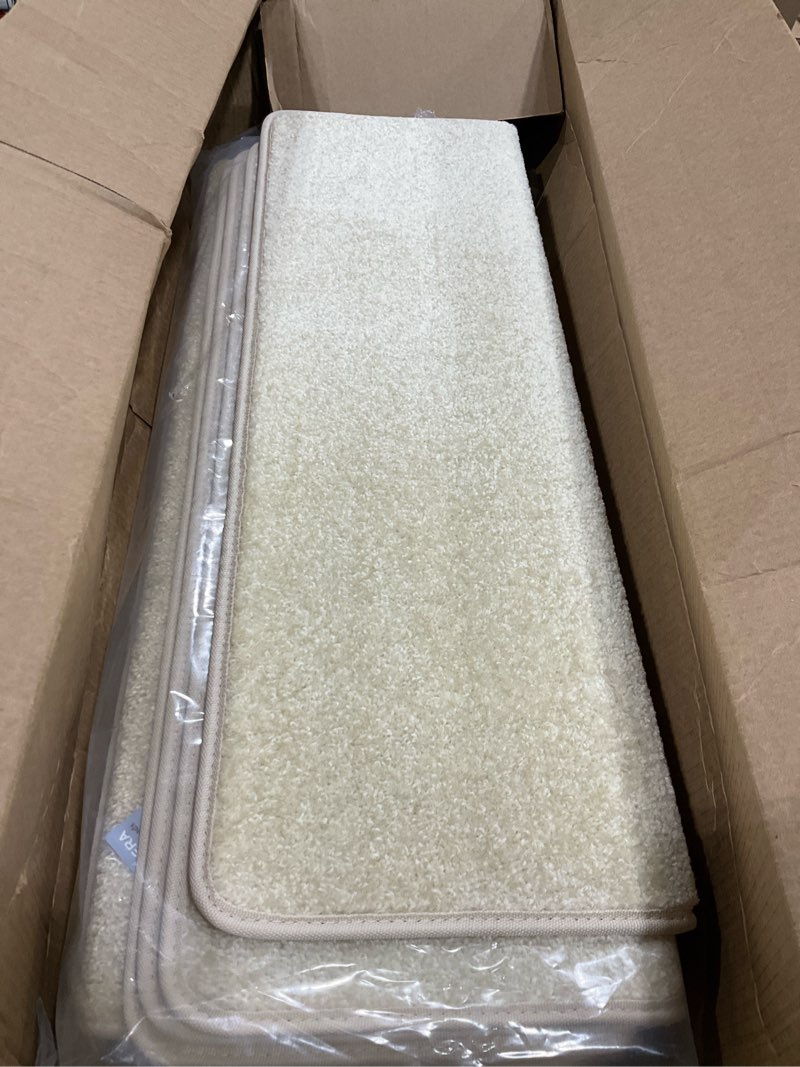 Condition photo showing Good Condition for PURE ERA Bullnose Carpet Stair Treads Set Tape Free Non-Slip Indoor Stair Protectors Pet Friendly Rugs Covers Soft Skid Resistant Washable Reusable 9.5" x 30" (14 Pieces, Light Beige) Light Beige 14 Pieces with Bullnose