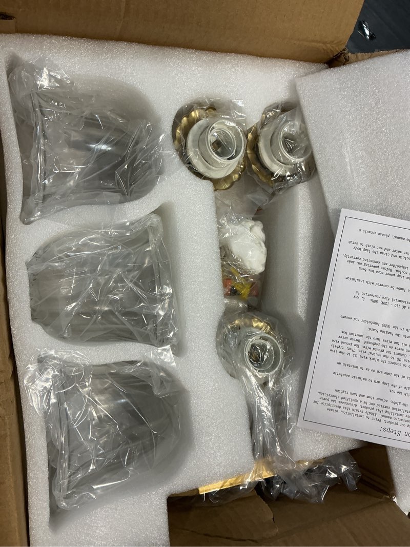 Condition photo showing New/Like New for lmnlvn gold bathroom vanity light fixture, 3 lights bathroom lighting matte antique brass finish with crystal glass shade, gold vintage vanity light for bathrooms gold 3 lights