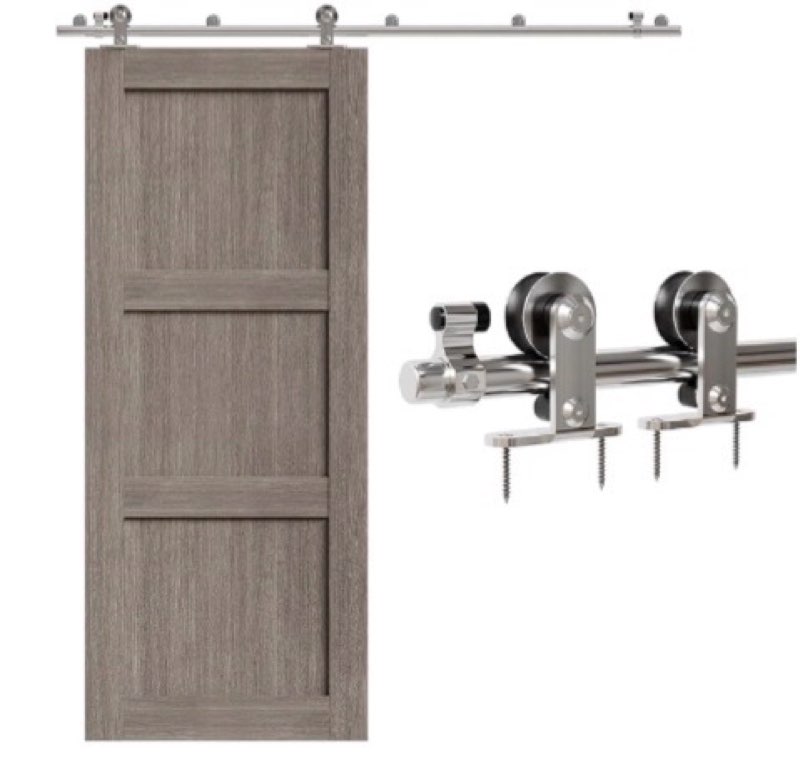 CCJH 5.5FT/66'' Stainless Steel Sliding Track Barn Door Hardware Kit for Single Door Heavy Duty