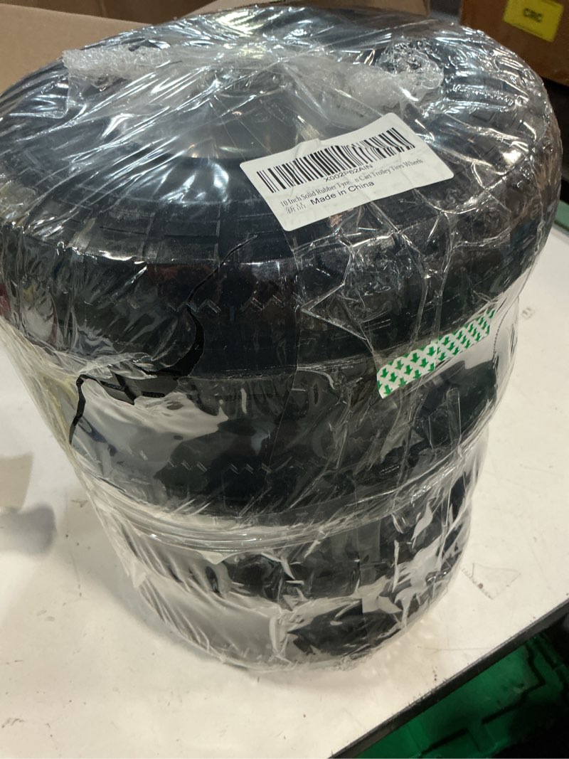 Condition photo showing Good Condition for 4.10/3.50-4 tire and wheel flat free, 10 inch solid rubber tire with 5/8”axle bore hole and double sealed bearings, for gorilla cart tires/dolly wheels/hand truck wheels/dump cart wheels?4 pack 12.4 pounds black