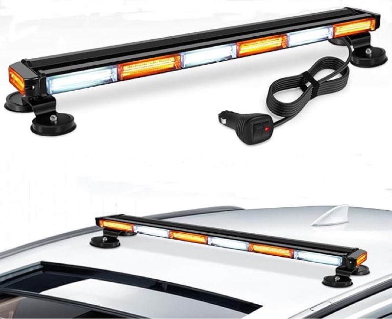 AnTom 38.5" LED Strobe Lights Bar, Emergency Warning Flash Beacon Lights for 12-24v Safety Construction Vehicles Tow Trucks Pickup,Amber White