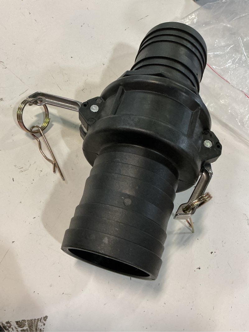 Condition photo showing Good Condition for camlock fittings 3 inch type c & e polypropylene cam and groove hose fitting kit with 3" female & male camlock x 3" shank (hose barb), cam and groove hose couplings