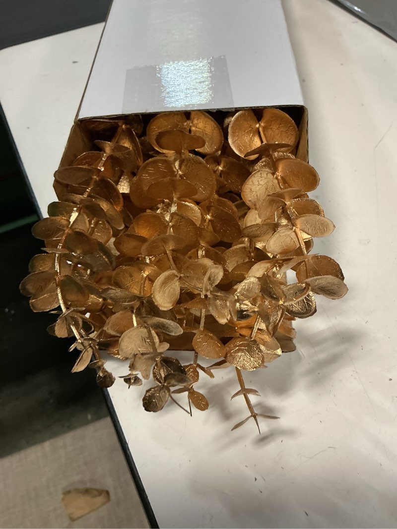 Condition photo showing New/Like New for Waydress 12 Pieces Gold Eucalyptus Stem 16 Inch Artificial Eucalyptus Spray Fake Leave Decor Fall Faux Floral Arrangement Faux Flower for Wedding Party Bouquet Home Farmhouse Vase DIY Craft