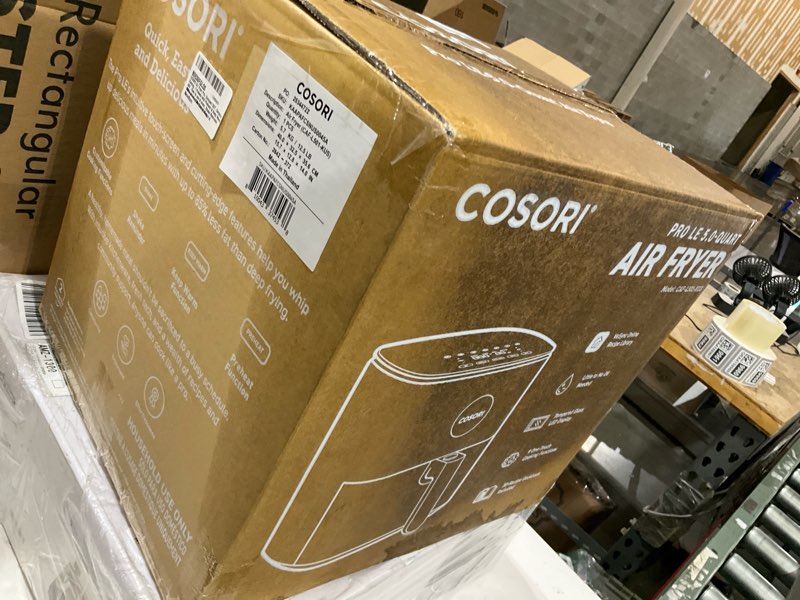 Condition photo showing As Is for cosori air fryer pro, compact 5qt, ceramic coating, 7 presets with preheat & keep warm, 450?, easy to use & clean, shake reminder, 130+ in-app recipes, nonstick & dishwasher-safe basket, gray dark gray 5 qt