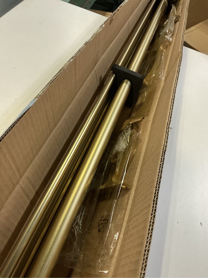 Condition photo showing Good Condition for Double Drapery Curtain Rods, 72-144” Telescoping Curtain Rod with 1inch large rod and 5/8inch small rod, Modern Round Style Finials, Warm Gold Warm Gold 72-144"