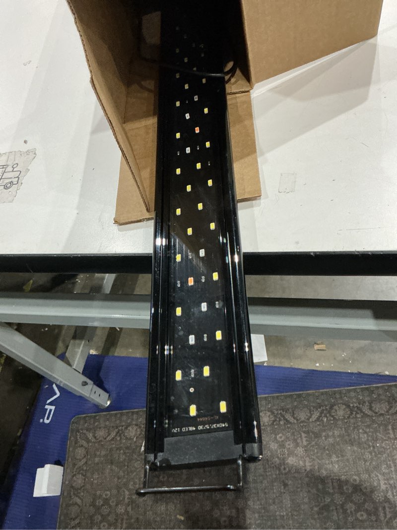 Condition photo showing As Is for aquaneat led aquarium light for 24 to 30 inch fish tank, auto on off with timer, full spectrum, adjustable brightness, daylight moonlight mode, for fresh water low-to-mid light plants 24"-30"
