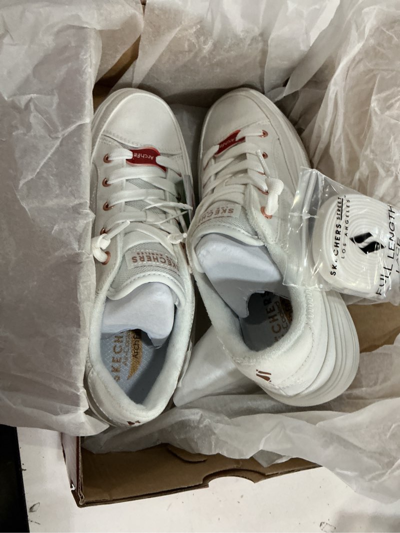 Condition photo showing New/Like New for skechers women's arch fit arcade meet ya there sneakers white 6.5