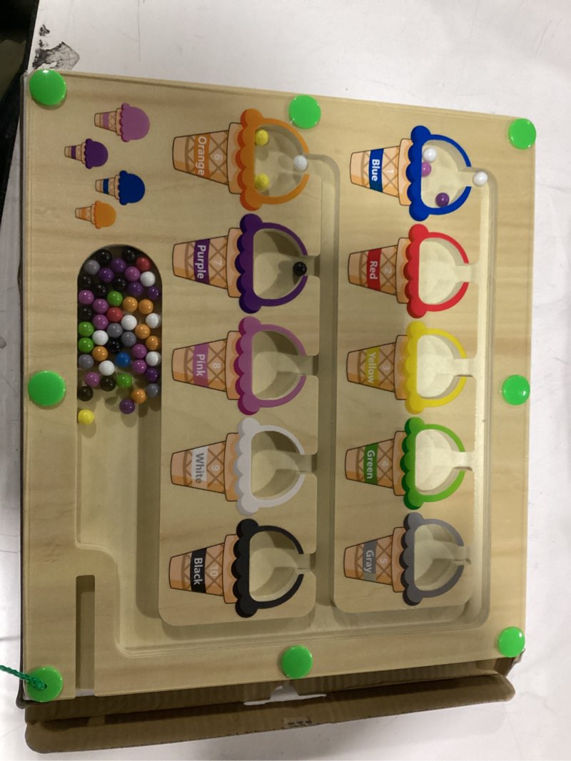 Condition photo showing New/Like New for Magnetic Color & Number Maze - Montessori Wooden Color Matching Learning Counting Puzzle Board - Toddler Fine Motor Skills Toys for Boys Girls 3 4 5 Years Old Ice Cream