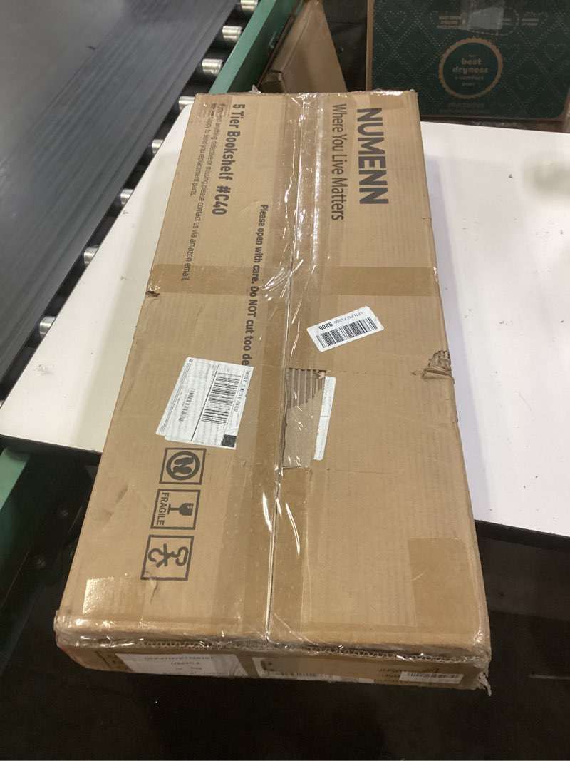 Condition photo showing New/Like New for numenn bookshelf, 5 tier bookshelves, home office bookcase shelf storage organizer, free standing storage shelving unit for bedroom, living room and home office, vintage