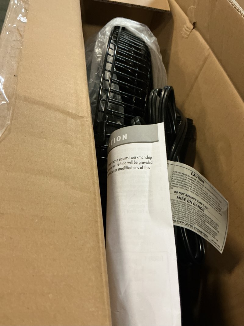 Condition photo showing Good Condition for holmes 12 inch oscillating table fan 3 speeds 75 degree wide angle oscillation adjustable 15 degree tilt quiet operation home office bedroom kitchen black