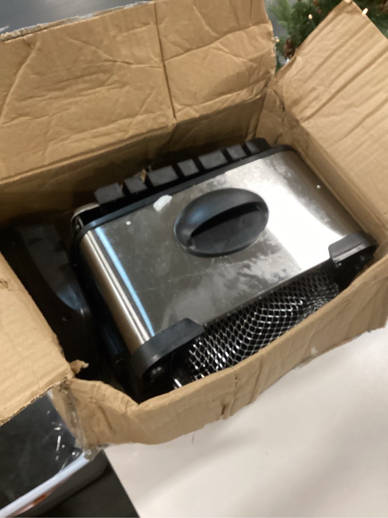 Condition photo showing As Is for Elite Gourmet EDF-401T Electric 4.5 Qt. / 17 Cup Immersion Deep Fryer 3-Baskets, 1700-Watt, Timer Control Adjustable Temperature, Lid with Viewing Window and Odor Free Filter 4.5 Quart / 17 cup Stainless Steel and Black