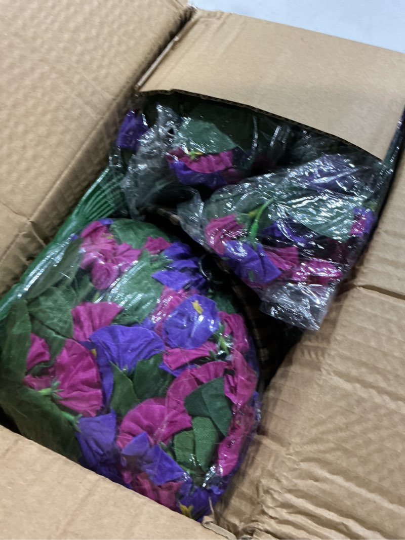 Condition photo showing Good Condition for artificial fake hanging flowers in basket for outdoor indoor decoration,uv resistant faux silk dark
