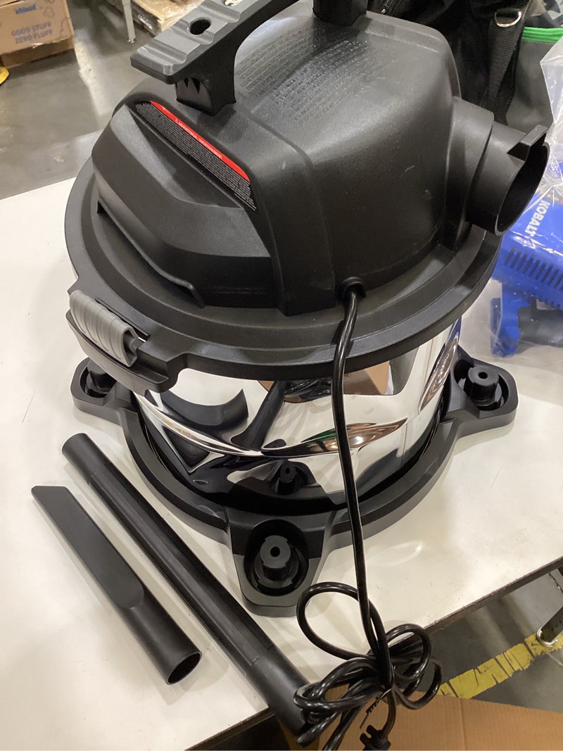 Condition photo showing As Is for craftsman 5-gallon 4-hp corded wet/dry shop vacuum with accessories included