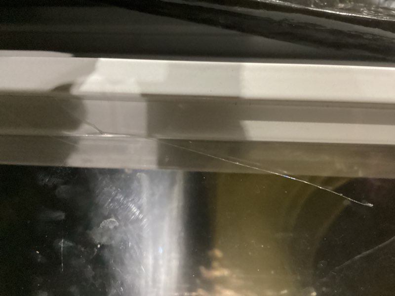Condition photo showing As Is for clear acrylic dog playpen with door easy install & clean puppy fence indoors h-24 8-panel metal playpen for puppies/small dogs/kitten,white dog enclosure white-7+1 7 panels+1 door h:24 inch