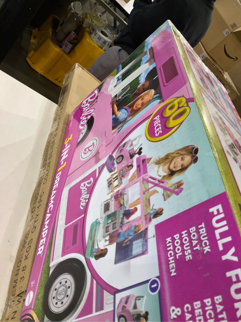 Condition photo showing New/Like New for Barbie Camper, Doll Playset with 50 Accessories, Transforms into Truck, Boat & House, Includes Pool, 3-in-1 Dream Camper (Amazon Exclusive)