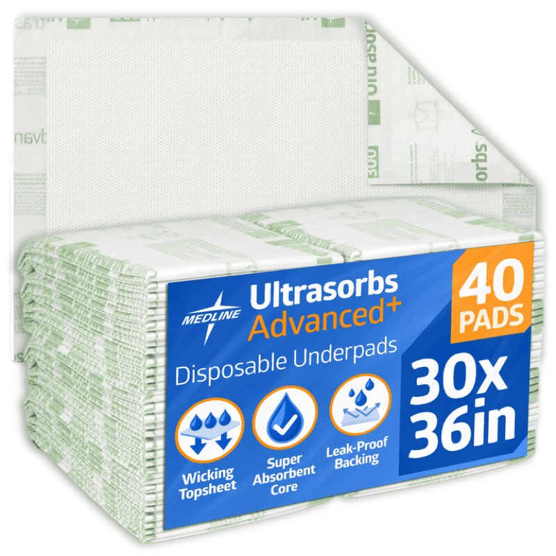medline advanced plus ultrasorbs drypads, 30" x 36", 40 count, extended core disposable bed pads, wi