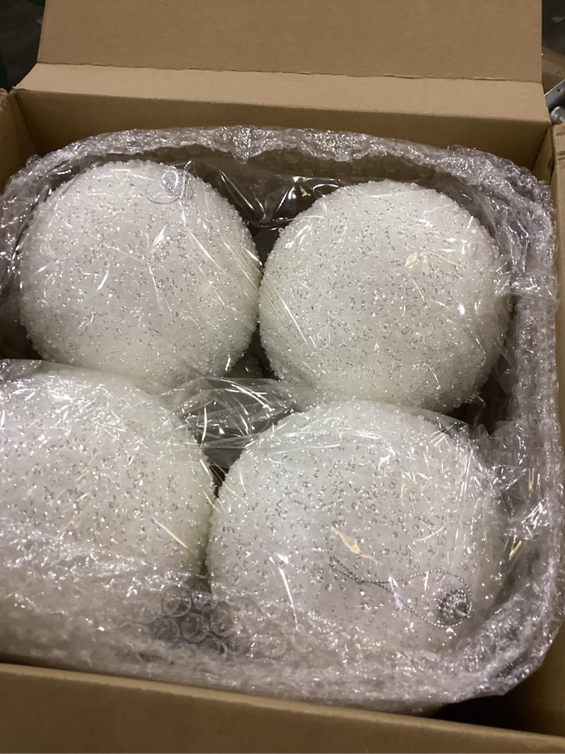 Condition photo showing New/Like New for Wettarn 12 Pieces Sparkling White Large 6" Christmas Balls Ornaments Xmas Tree Decorations Baubles Giant Shatterproof Balls for Birthday Easter Valentine Wedding Decorations Memorial Day Sparkling White 12